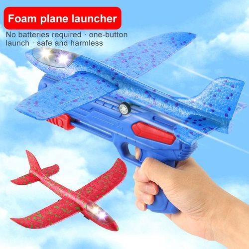 Custom Outdoor Play Kids Glider Flight Flying Foam Airplane Handheld Shooting Gun Model Shooting Fly Roundabout Toy With Light