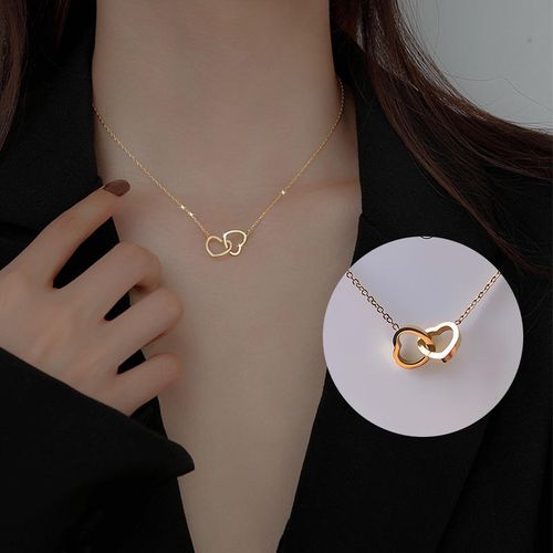 Dainty Non Tarnish 18K Gold Plated 316L Stainless Steel Double Heart Pendant Necklace Jewelry for Women