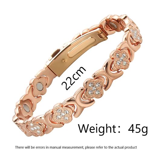 Hot Selling Super Quality 99.9% Solid Pure Copper Cuff Bracelet Inlaid Diamond Four Leaf Clover Built-in Multiple High Strength Magnets Health Magnetic Therapy Healing Bracelet