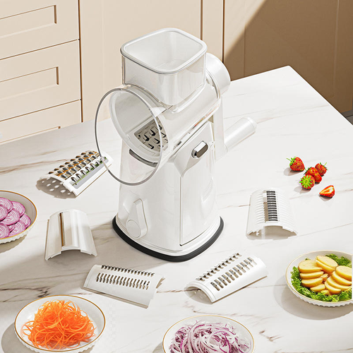 Multifunctional PP Drum Vegetable Slicer Hand-Cranked Fruit Vegetable Tool with Multiple Blade Heads Safe Usage