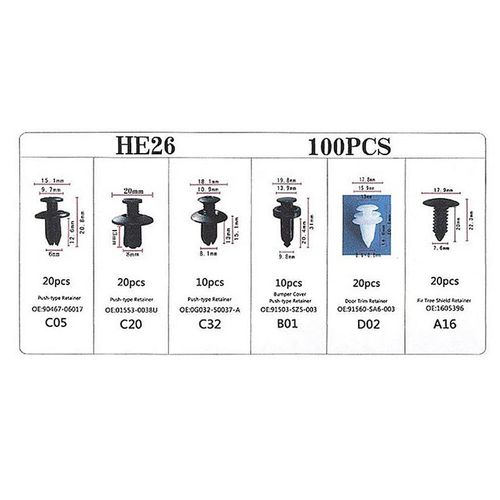 (100pcs 1set）Car Bumper Retainer Clips Fender Hole Rivets Universal Door Trim Panel Fastener Clips Screw Mix Size Auto Tool