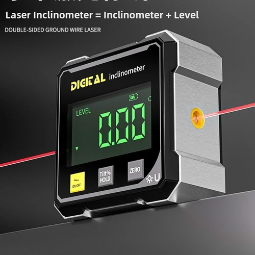 Rechargeable Digital Display Inclinometer Range 4*90° Accuracy 0.2° Dual Laser Four Sided Magnetic Yellow Button Inclinometers
