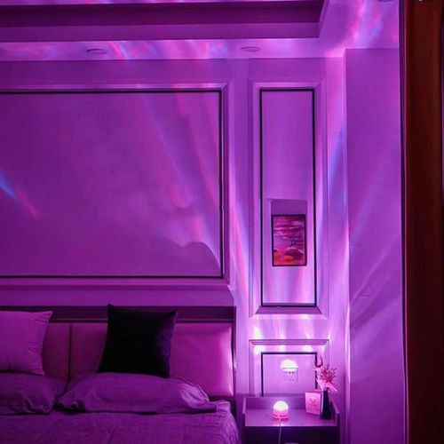 USB LED headboard with water ripple pattern, romantic bedroom atmosphere, stage effect, rotating aurora print, remote control.