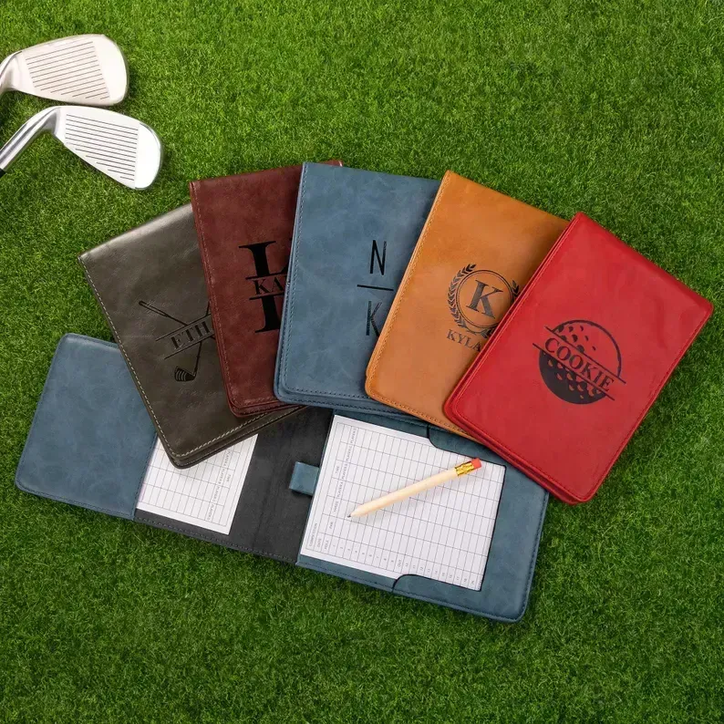 Carpeta scoard de golf de cuero genuino y cubiertas yardbook-Tarjeta de puntuación de golf personal y carpeta de yardbook