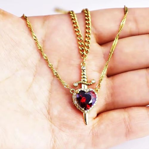 Heart and Sword Couple Necklace Two-piece Set