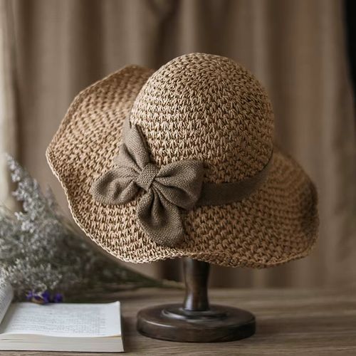 Handmade Foldable Straw Sun Hat, Wide Brim UV Protection