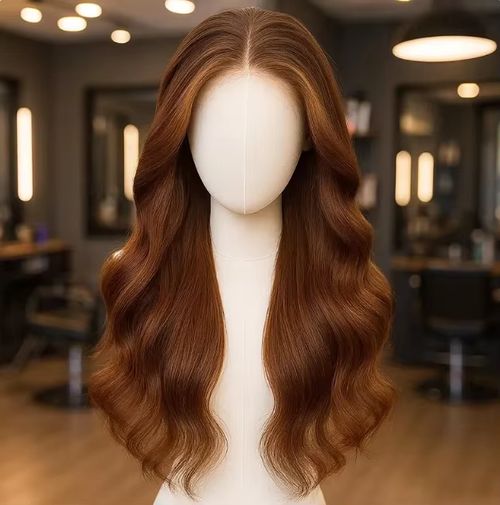 Caramel reddish-brown long curly wig