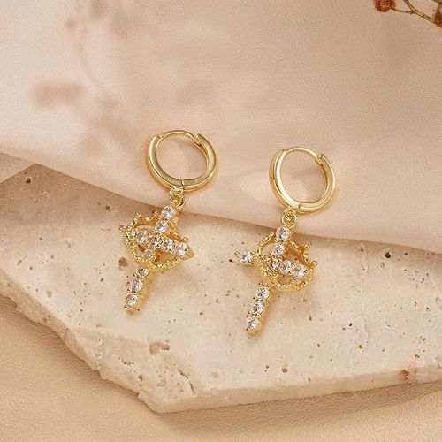 Luxury Diamond Crown & Cross Earrings
