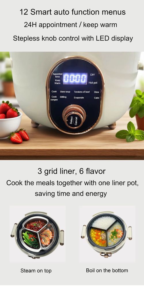 Smart Rice Cooker with 3-Compartment Inner Pot