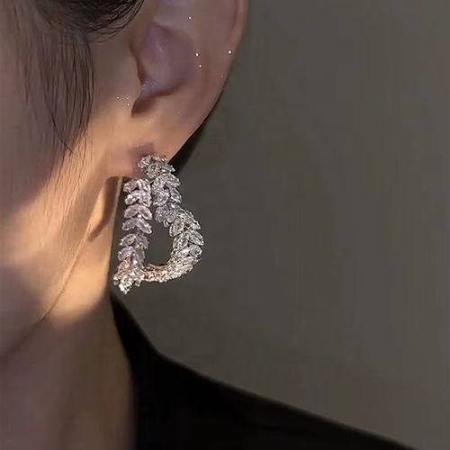 S925 Silver Needle Wheat Ear & Heart Earrings