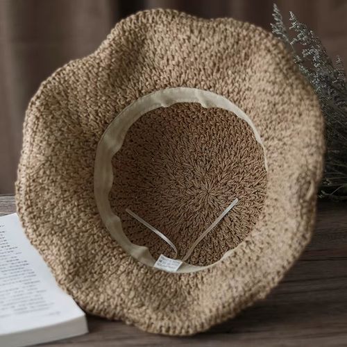 Handmade Foldable Straw Sun Hat, Wide Brim UV Protection
