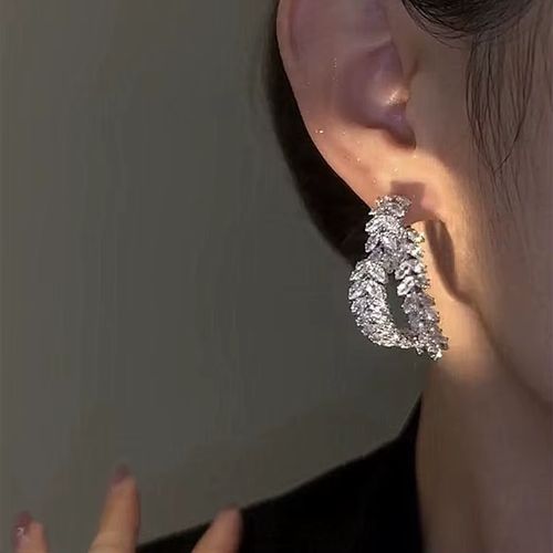 S925 Silver Needle Wheat Ear & Heart Earrings