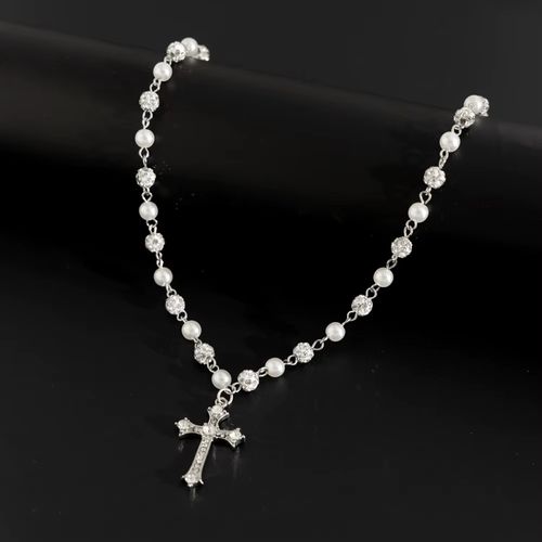 Summer New Pearl Cross Necklace