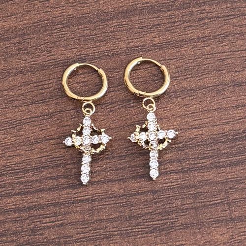 Luxury Diamond Crown & Cross Earrings