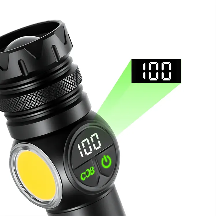 HB-209 Ultra-bright, high-lumen tail magnet, long-range Cob telescopic zoom USB rechargeable white LED flashlight, tactical flashlight