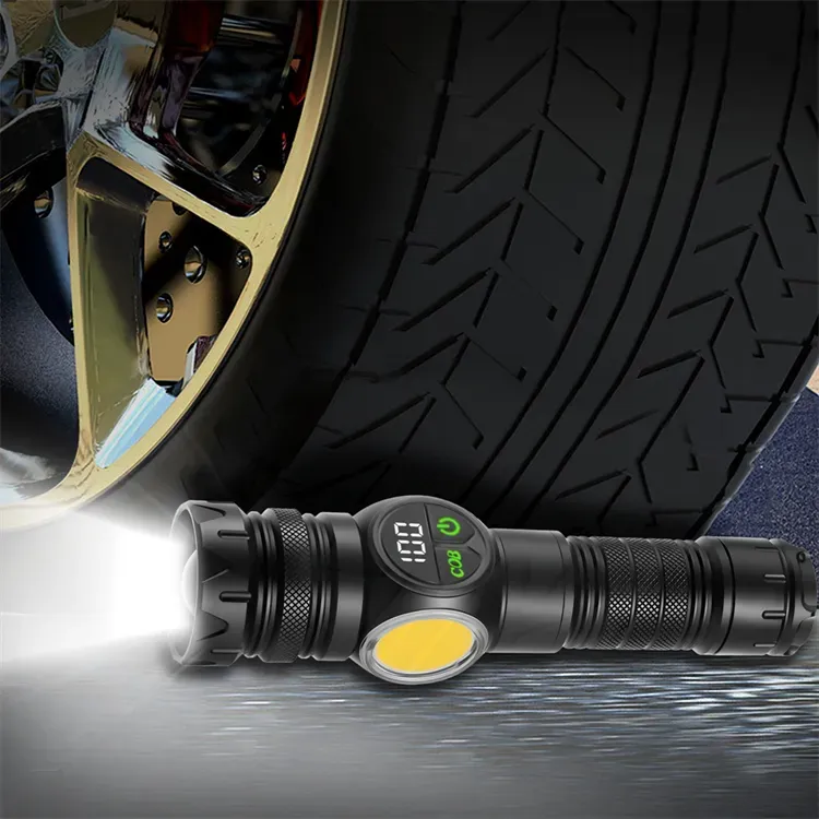 HB-209 Ultra-bright, high-lumen tail magnet, long-range Cob telescopic zoom USB rechargeable white LED flashlight, tactical flashlight