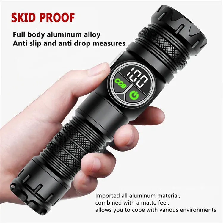 HB-209 Ultra-bright, high-lumen tail magnet, long-range Cob telescopic zoom USB rechargeable white LED flashlight, tactical flashlight