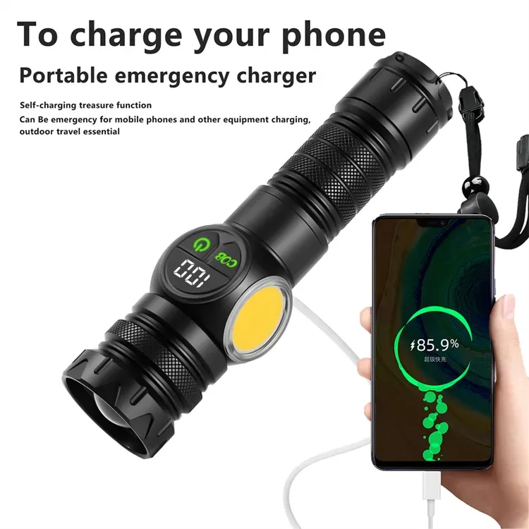 HB-209 Ultra-bright, high-lumen tail magnet, long-range Cob telescopic zoom USB rechargeable white LED flashlight, tactical flashlight
