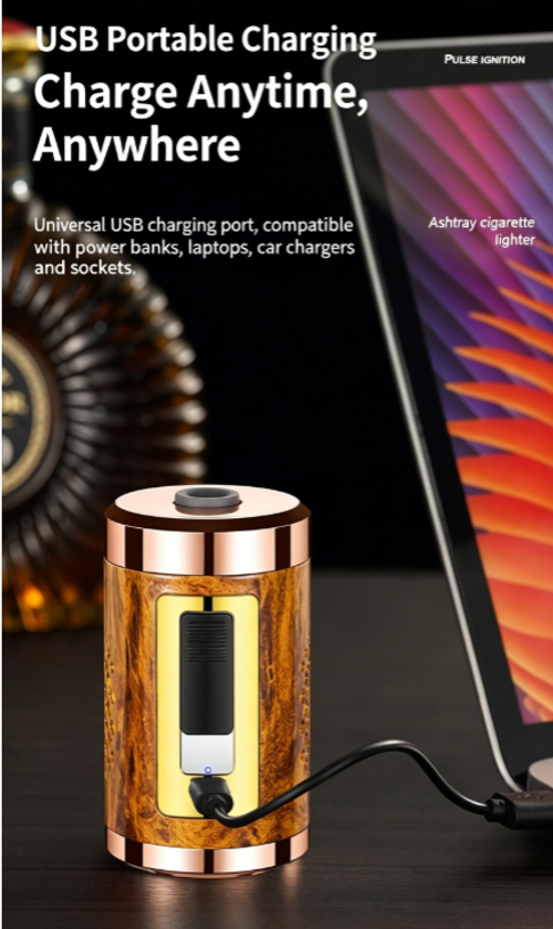 Skafil Portable outdoor travel ashtray with one-button ignition lighter, men's car ashtray and USB rechargeable electric lighter.