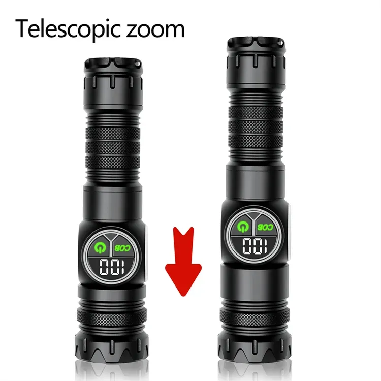 HB-209 Ultra-bright, high-lumen tail magnet, long-range Cob telescopic zoom USB rechargeable white LED flashlight, tactical flashlight
