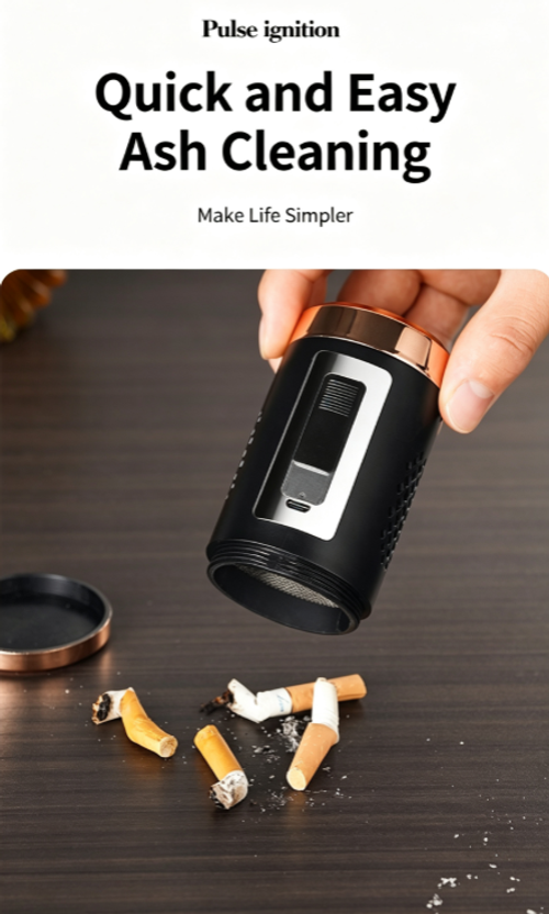 Skafil Portable outdoor travel ashtray with one-button ignition lighter, men's car ashtray and USB rechargeable electric lighter.