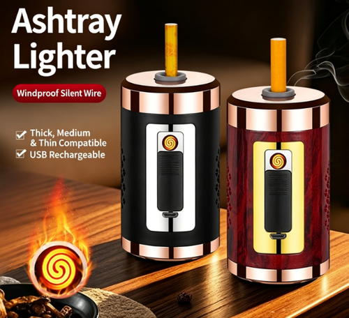 Skafil Portable outdoor travel ashtray with one-button ignition lighter, men's car ashtray and USB rechargeable electric lighter.