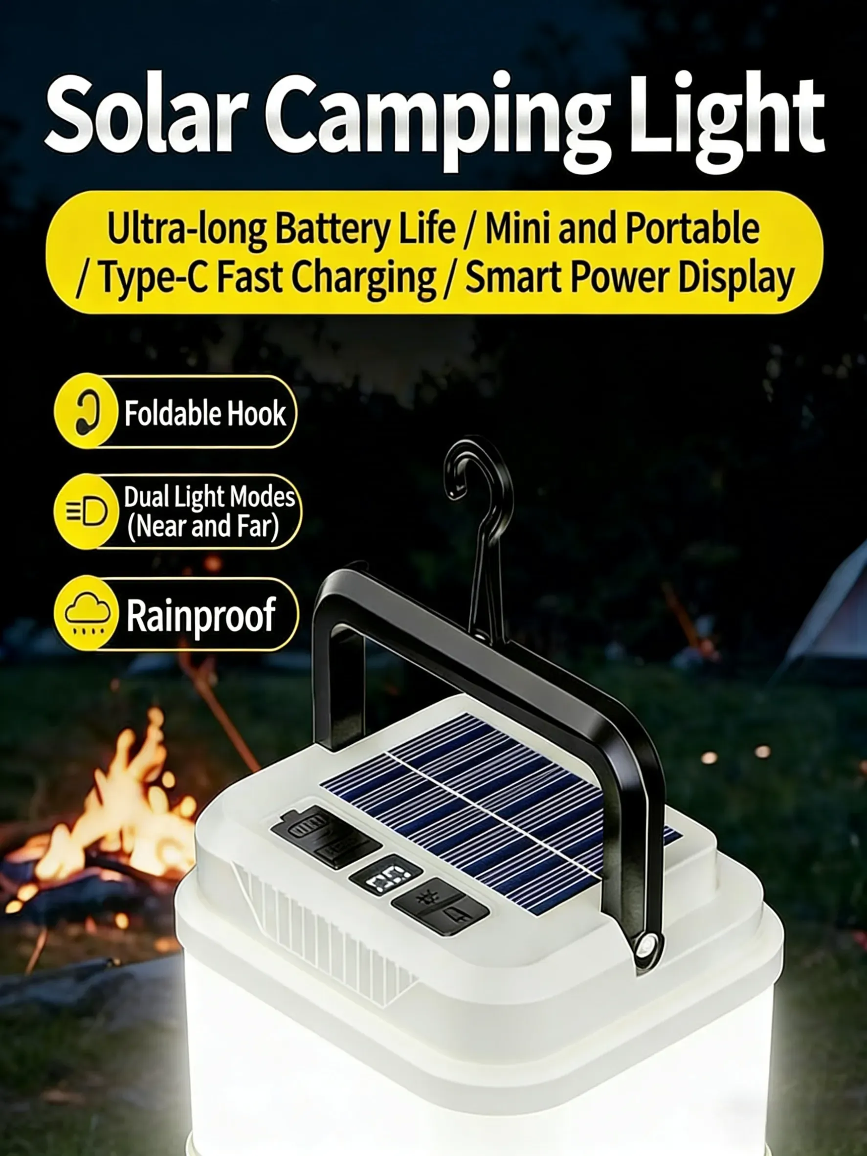 HB-150 Portable solar-powered light for night markets, household use, emergency power outage light, portable rechargeable outdoor camping light