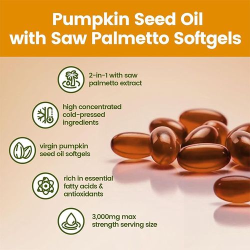 Pumpkin Seed Oil with Saw Palmetto Capsules | Cold Pressed, Pure Virgin Oil, Essential Fatty Acids & Phytosterols | 300 SoftgelsSupports Hair, Urinary, Bladder & Prostate Health | Non-GMO