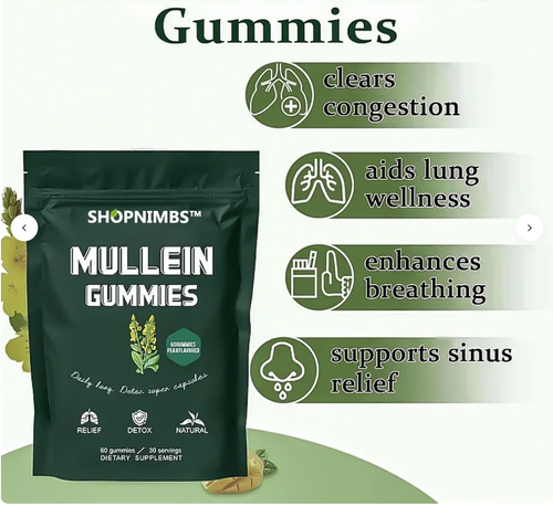 Mullein Drops for Lung Detox - Mullein Leaf Tincture with Chlorophyll - Helps Support Respiratory Health, Alcohol-Free, 1 Month Supply - 60ml