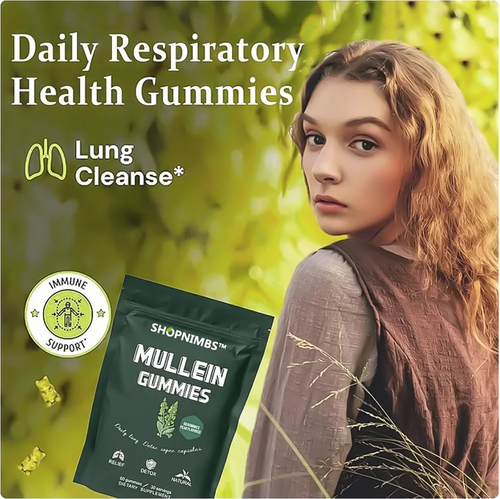 Mullein Gummies for Lung Detox, 2000mg Mullein Leaf Extract for Respiratory  Digestive  Immune Support w Quercetin, Bromelain, Elderberry  Marshmallow, Vegan 60 Gummies