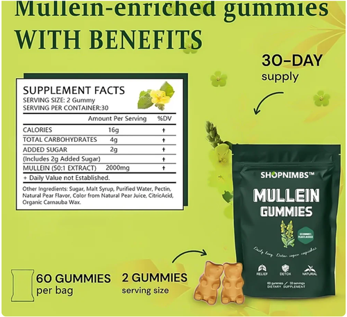 Mullein Drops for Lung Detox - Mullein Leaf Tincture with Chlorophyll - Helps Support Respiratory Health, Alcohol-Free, 1 Month Supply - 60ml