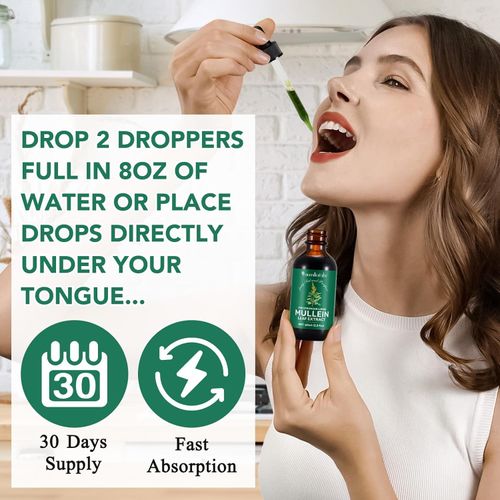 Mullein Drops for Lung Detox - Mullein Leaf Tincture with Chlorophyll - Helps Support Respiratory Health, Alcohol-Free, 1 Month Supply - 60ml