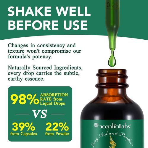 Mullein Drops for Lung Detox - Mullein Leaf Tincture with Chlorophyll - Helps Support Respiratory Health, Alcohol-Free, 1 Month Supply - 60ml