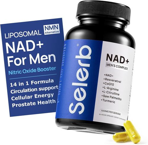 NAD+ Supplements for Men – Nitric Oxide Prostate Health Supplements for Men with Resveratrol, CoQ10, L Citrulline and Lycopene for Anti-Aging, Stamina & Cellular Energy Support 60 Capsules