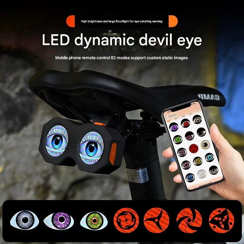 Evil Eye Bike Tail Light - Customizable Animation Bicycle Rear Light for Mountain & Road Bikes | Cycling Safety Gear