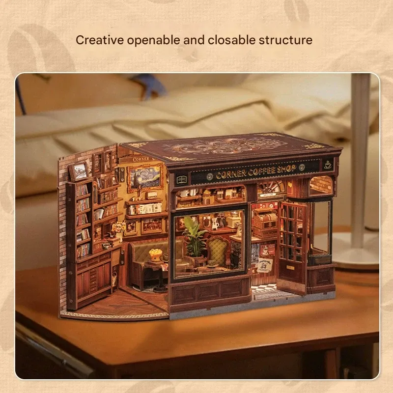 Corner Café Miniature Scene Model – DIY 3D Puzzle House Kit  Immersive Handmade Stress-Relief Gift