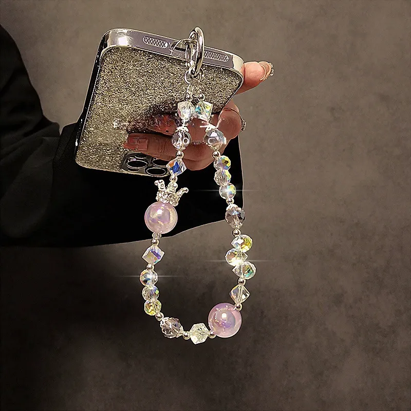 Premium Luxury Crown Crystal Pearl Phone Strap - Short Lanyard for Bags & Keys Elegant Accessory