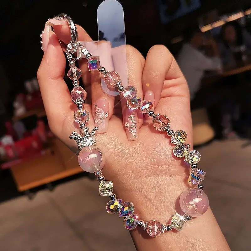 Premium Luxury Crown Crystal Pearl Phone Strap - Short Lanyard for Bags & Keys Elegant Accessory