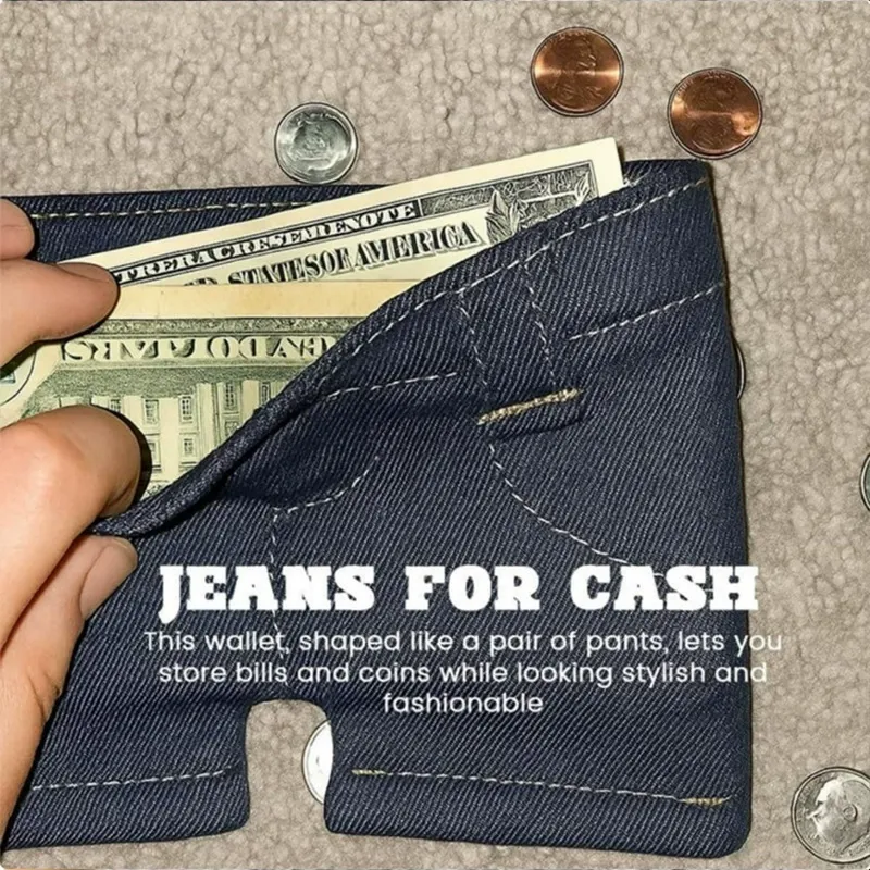 Mini Jeans Wallet, Foldable Jeans-shaped Coin Purse & Card Holder