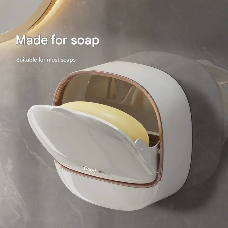 Wall-Mounted, No-Drill Soap Dish with Drainage & Sponge Holder for Bathroom