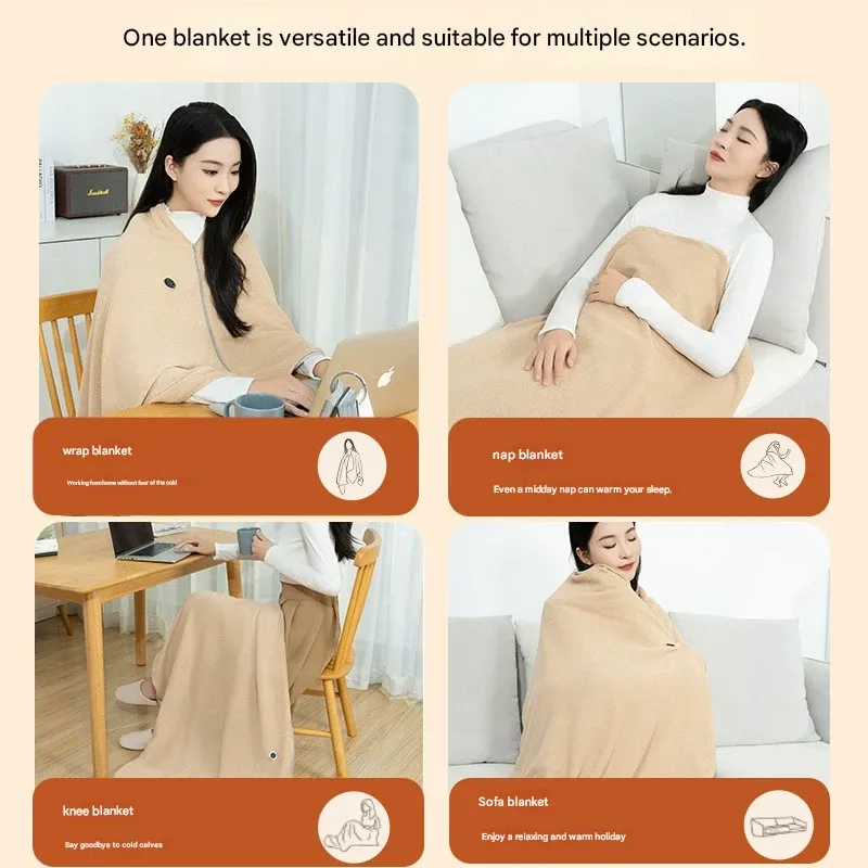 Portable Electric Heated Shawl  Mobile Charging Heating Blanket for Warmth  Washable Wearable Compact Home & Outdoor Blanket