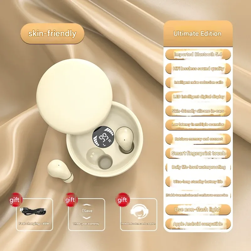 SK26 Bluetooth Slide Earphones - New In-Ear Wireless Noise Cancelling Ultra-Compact Mini Sleep Dual Earbuds