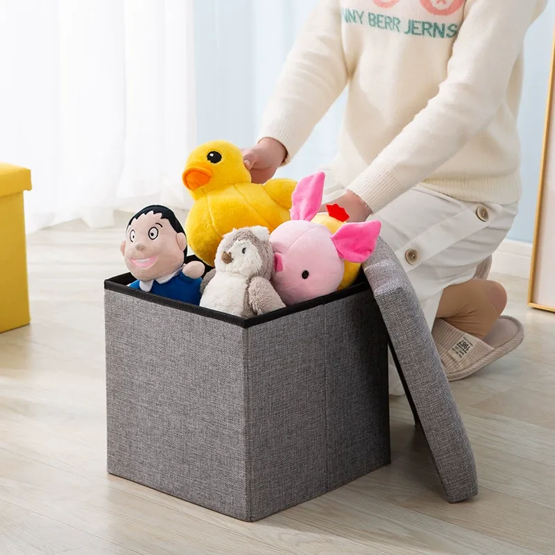 Cotton Linen Storage Stool  Foldable Shoe Changing Stool  Home Linen Storage Stool