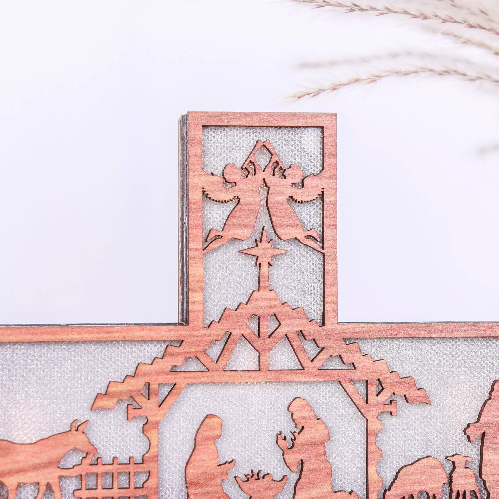 Wooden Illuminated Cross – Handcrafted Home Decor LED Wood Carving Art Piece