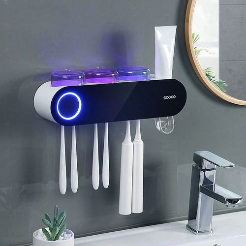 UV Toothbrush Sterilizer  Smart Toothbrush Cup  Wall-mounted Electric Toothbrush Cup Holder with Storage Shelf