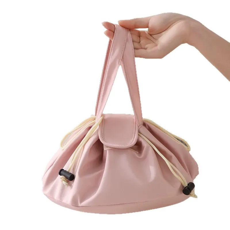Instagram-style upgraded portable lazy makeup bag - bucket drawstring pouch, portable large capacity cosmetics drawstring storage bag
