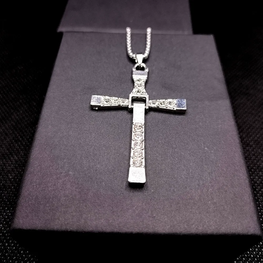 New Popular Designed Rhinestone Line Cross Hip-hop Necklace