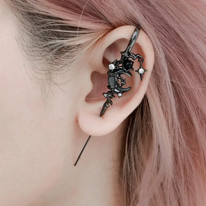 Creative Star and Moon Diamond Stud Earrings, Geometric Fashion Personality Minimalist Style Earrings