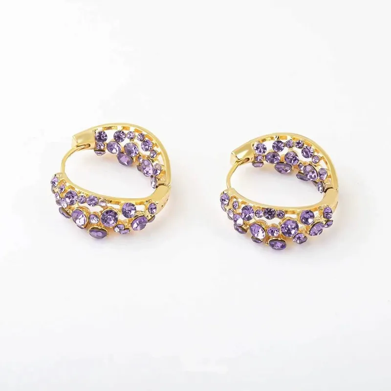 2025 New Arrival – Chic Purple Full-Diamond Hoop Earrings | Unique Indie Design – Exquisite & Versatile Statement Earrings