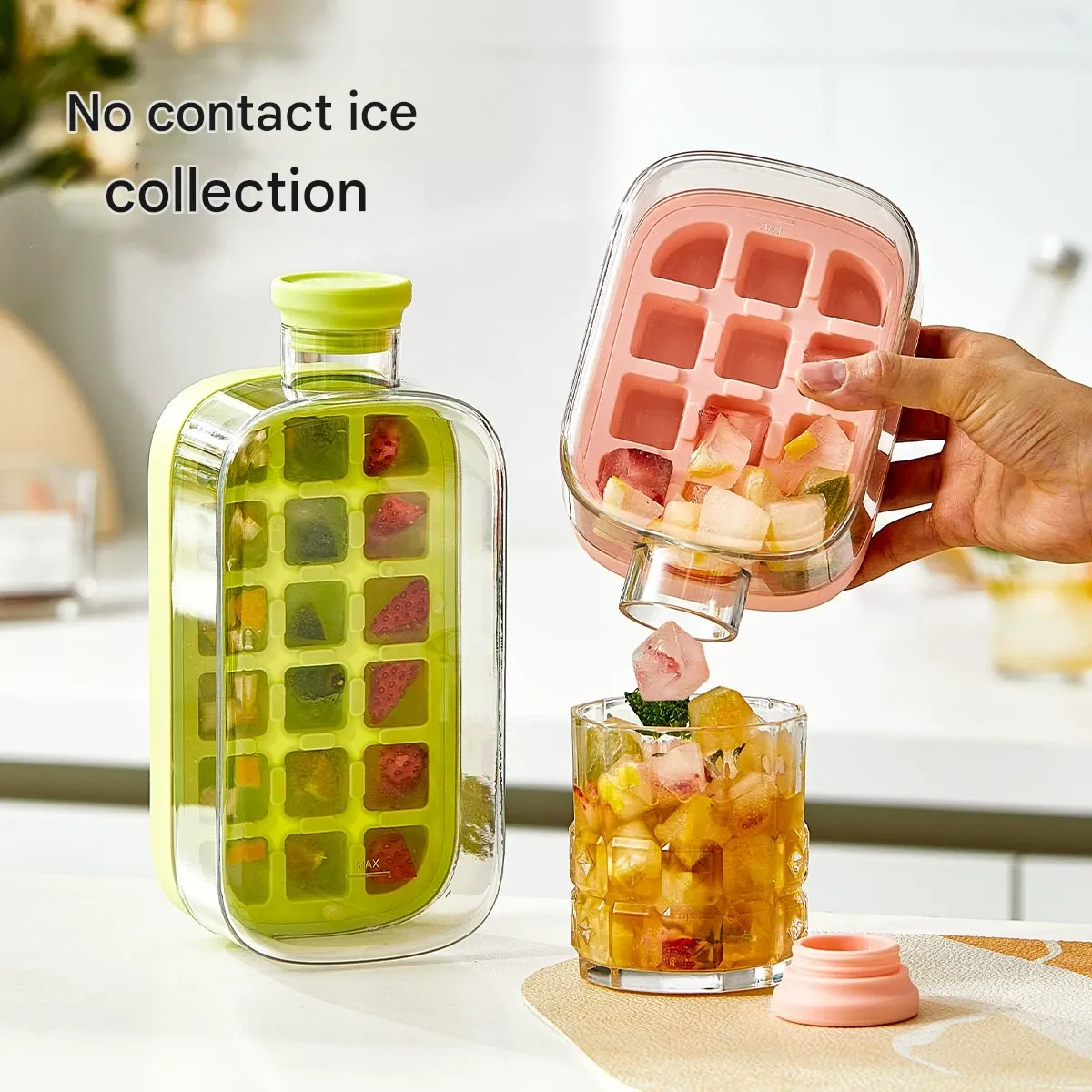 Trendy COOL Ice Cube Tray – Zero-Contact Press-Release Ice Mold, Outdoor Straw Cup & Fitness Drink Ice Jug